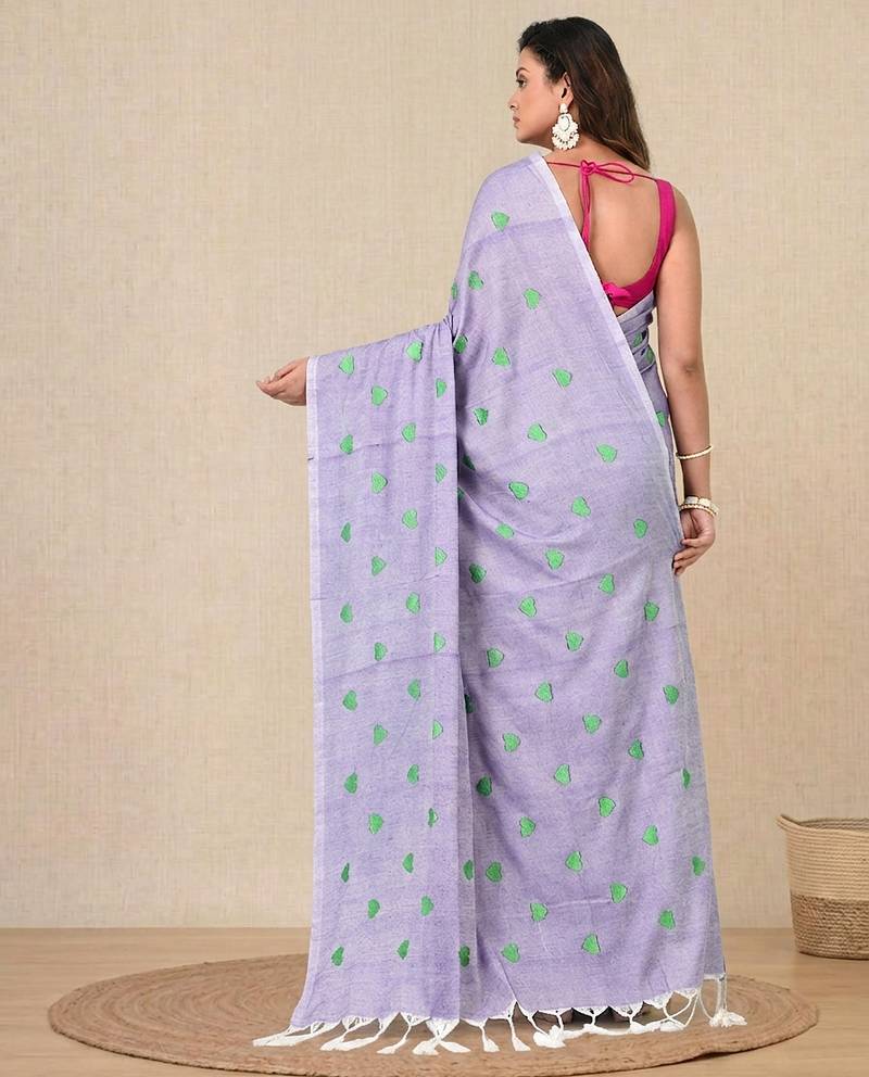 violet heart motifs cotton blend soft saree