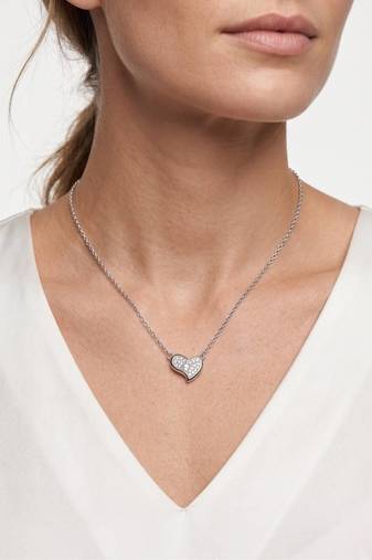 925 Sterling Silver Rhodium Plated Heart CZ Pendant Necklace  Set for Women