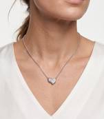 925 Sterling Silver Rhodium Plated Heart CZ Pendant Necklace  Set for Women