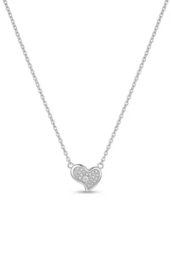 925 Sterling Silver Rhodium Plated Heart CZ Pendant Necklace  Set for Women