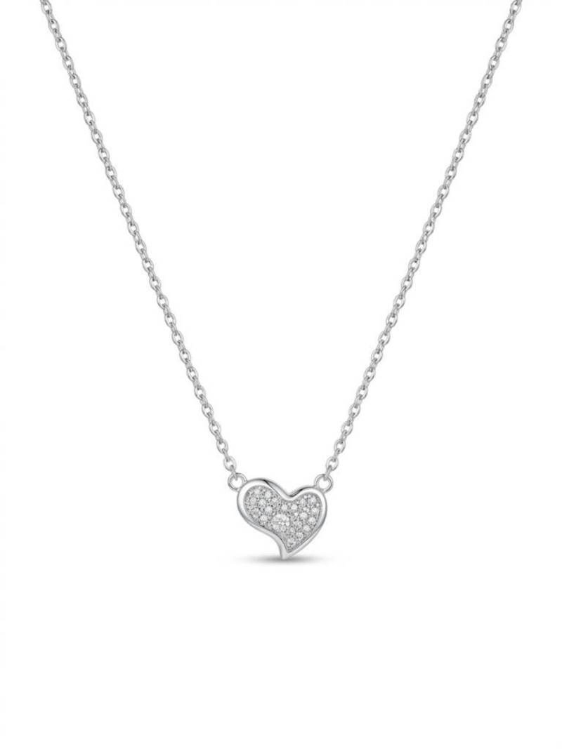 925 Sterling Silver Rhodium Plated Heart CZ Pendant Necklace  Set for Women