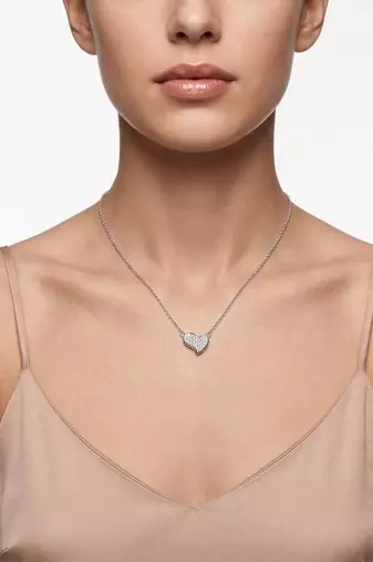 925 Sterling Silver Rhodium Plated Heart CZ Pendant Necklace  Set for Women