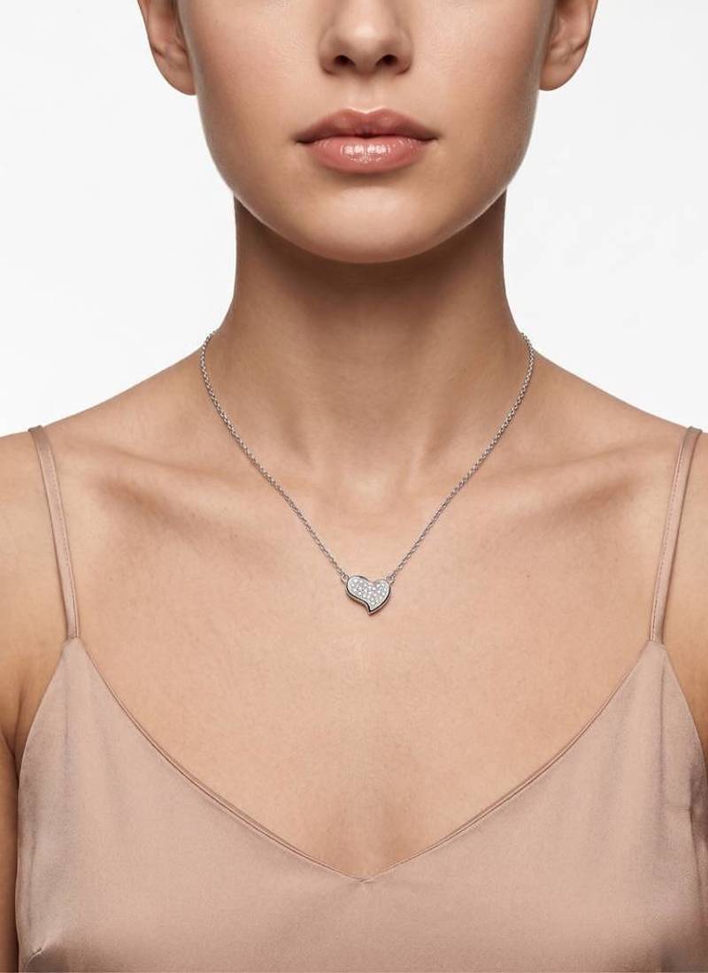 925 Sterling Silver Rhodium Plated Heart CZ Pendant Necklace  Set for Women