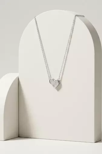 925 Sterling Silver Rhodium Plated Heart CZ Pendant Necklace  Set for Women