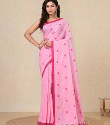 pink heart motifs cotton blend soft saree
