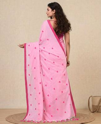 pink heart motifs cotton blend soft saree 3