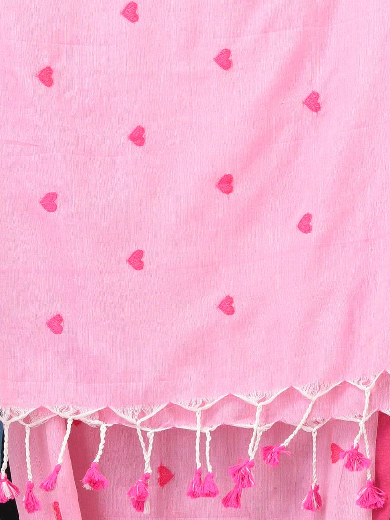 pink heart motifs cotton blend soft saree
