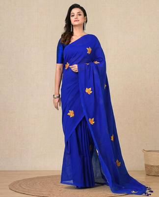 blue leaf motifs cotton blend soft saree 1