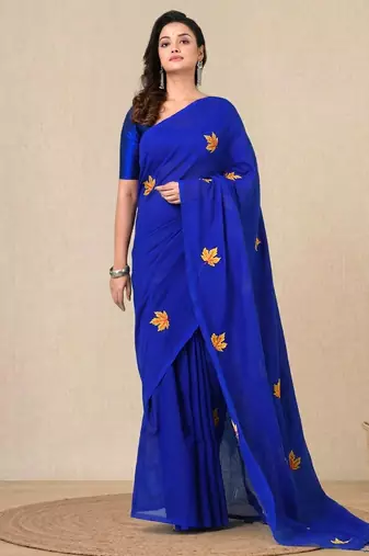 blue leaf motifs cotton blend soft saree