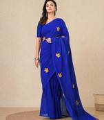 blue leaf motifs cotton blend soft saree