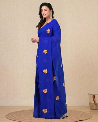 blue leaf motifs cotton blend soft saree 2