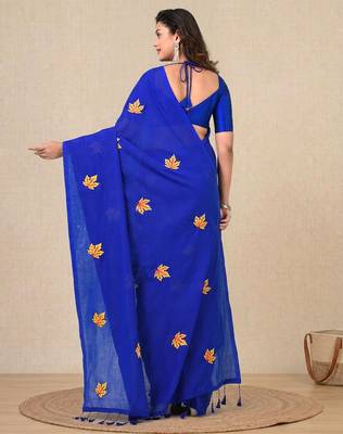 blue leaf motifs cotton blend soft saree 3