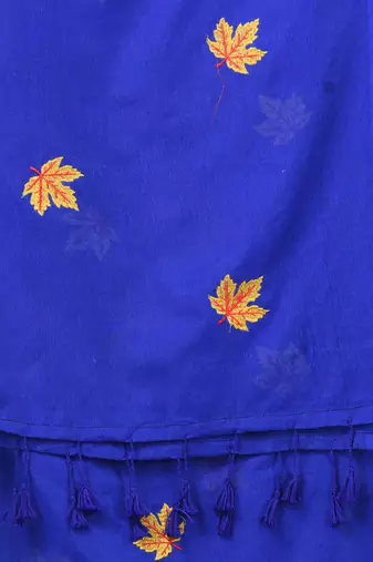 blue leaf motifs cotton blend soft saree