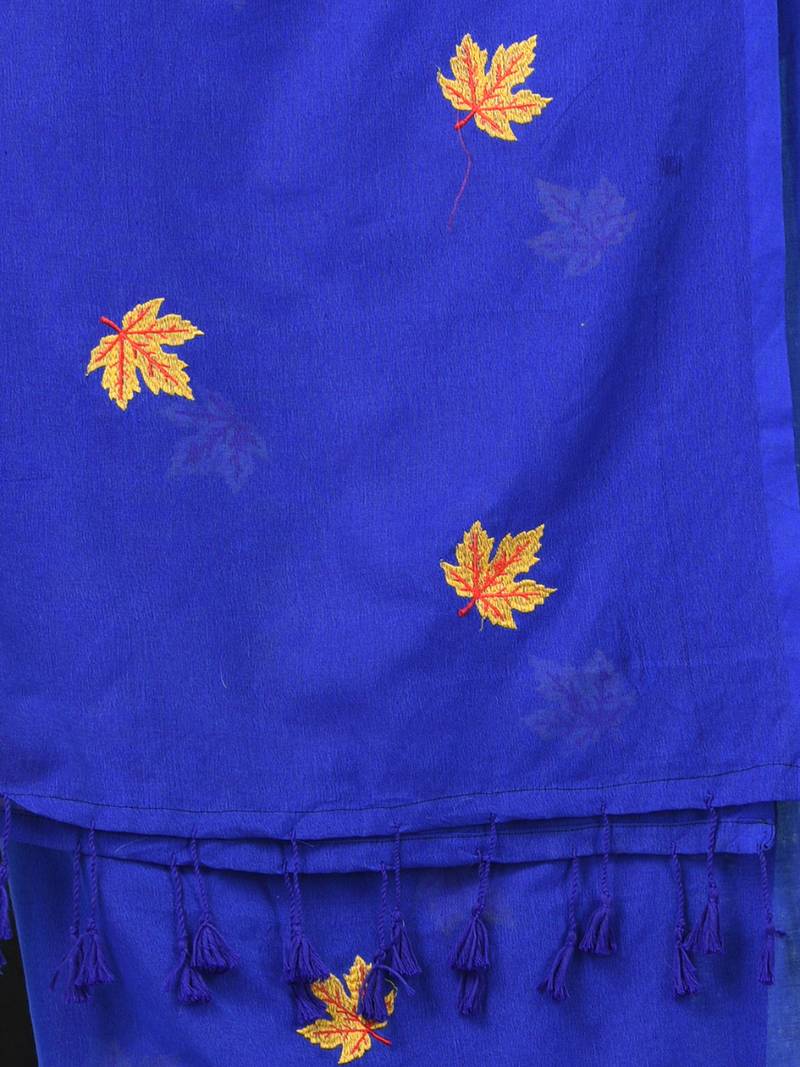 blue leaf motifs cotton blend soft saree