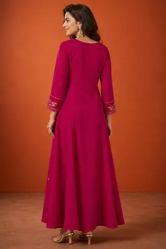 Embroidered Vichitra Silk Flared Kurta Pant and Dupatta Set