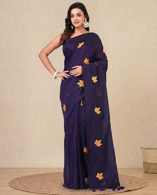 Violet leaf motifs cotton blend soft saree 1