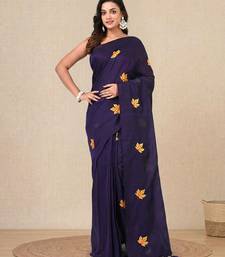 Violet leaf motifs cotton blend soft saree