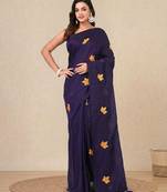 Violet leaf motifs cotton blend soft saree