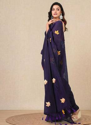 Violet leaf motifs cotton blend soft saree 2