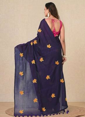 Violet leaf motifs cotton blend soft saree 3