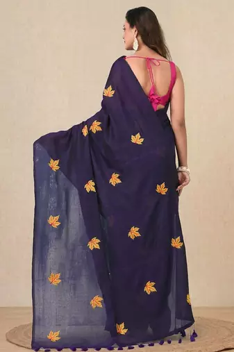 Violet leaf motifs cotton blend soft saree