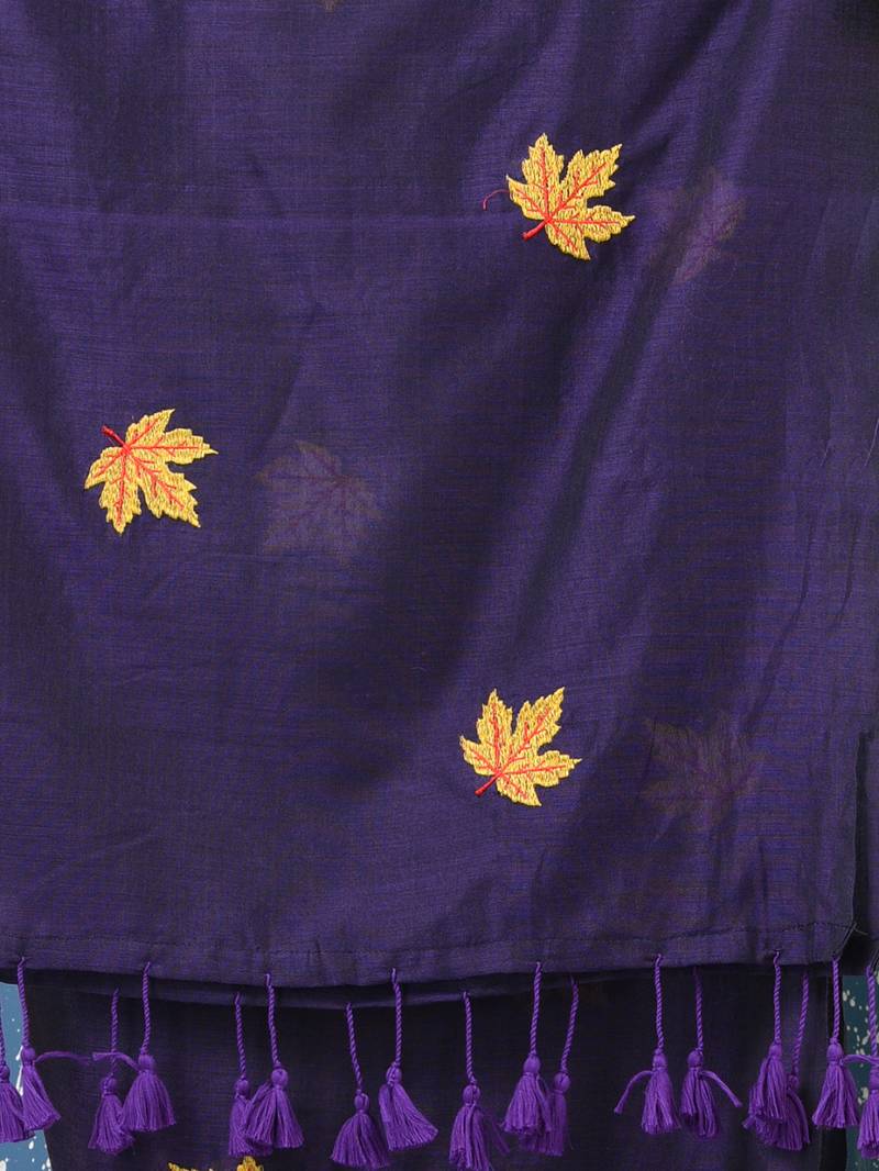 Violet leaf motifs cotton blend soft saree