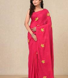 pink leaf motifs cotton blend soft saree