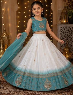 Girls white & sky blue peding silk chaniya choli for wedding 2