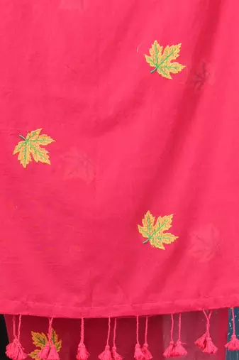 pink leaf motifs cotton blend soft saree
