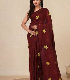 maroon leaf motifs cotton blend soft saree