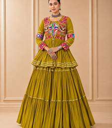 Mustard Cotton Gamthi Work Lehenga Choli with Koti