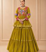 Mustard Cotton Gamthi Work Lehenga Choli with Koti