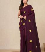 burgundy leaf motifs cotton blend soft saree