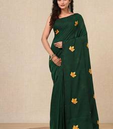 green leaf motifs cotton blend soft saree