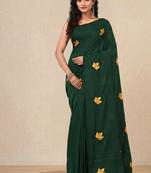 green leaf motifs cotton blend soft saree