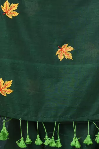green leaf motifs cotton blend soft saree