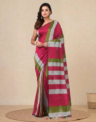multicolor stripes cotton blend soft saree 1