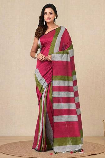 multicolor stripes cotton blend soft saree