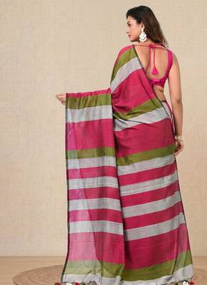 multicolor stripes cotton blend soft saree 3