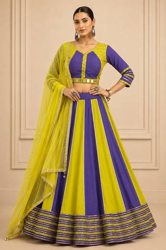 Lavender Cotton Handwork Navratri Lehenga Choli