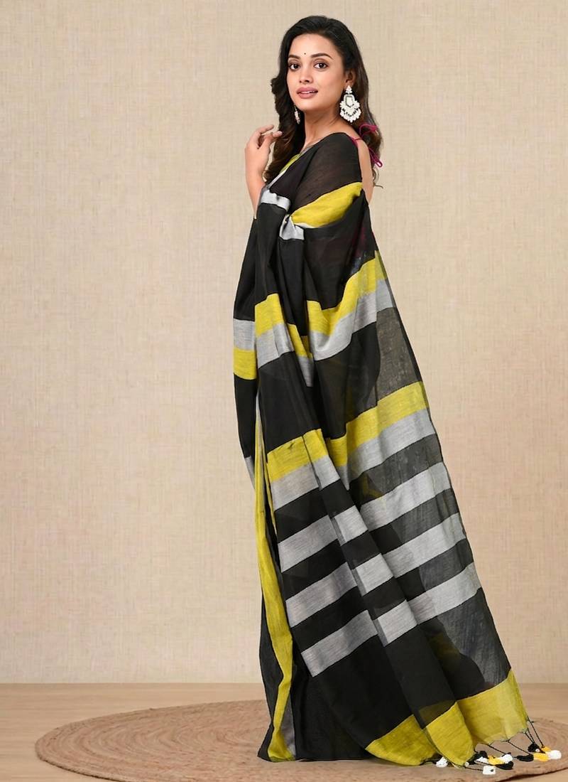 multicolor stripes cotton blend soft saree