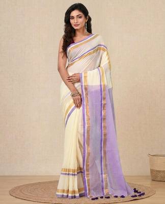 off white solid mulmul soft saree 1
