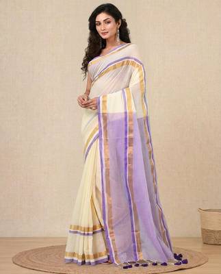 off white solid mulmul soft saree 2