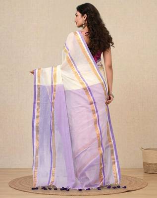 off white solid mulmul soft saree 3