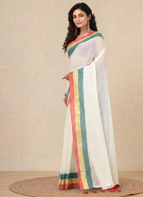 off white solid mulmul soft saree 2