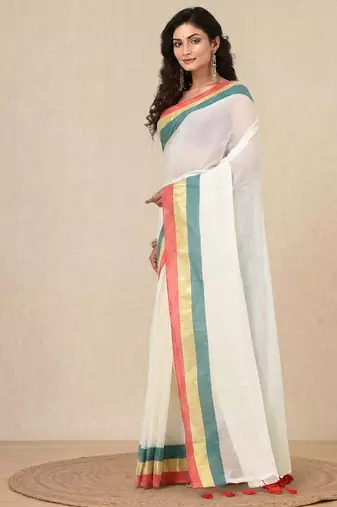 off white solid mulmul soft saree