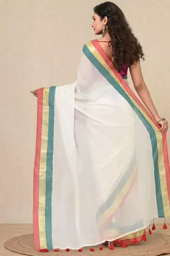 off white solid mulmul soft saree