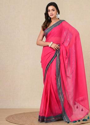 pink solid mulmul soft saree 1