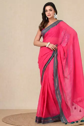 pink solid mulmul soft saree