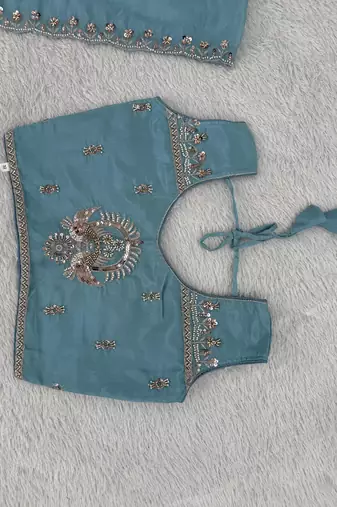 Girls white & sky blue peding silk chaniya choli for wedding